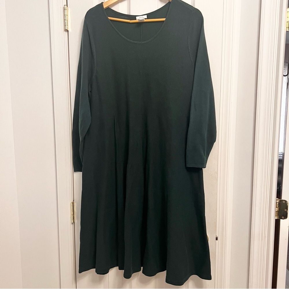 J JILL - 2X- Deep Emerald Green Dress Knit Dress. A-line, long sleeve. Modest. - Picture 6 of 12